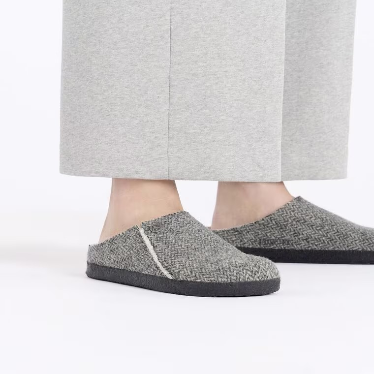 Birkenstock Zermatt Shearling Wool Felt Herringbone Grey