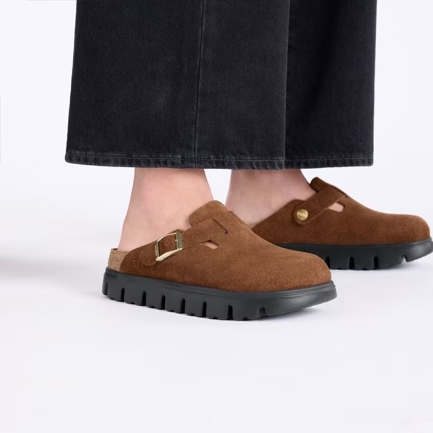 Birkenstock Boston Chunky Suede Leather Dark Tea/Black
