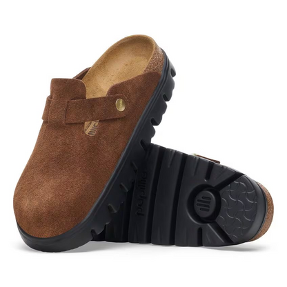 Birkenstock Boston Chunky Suede Leather Dark Tea/Black