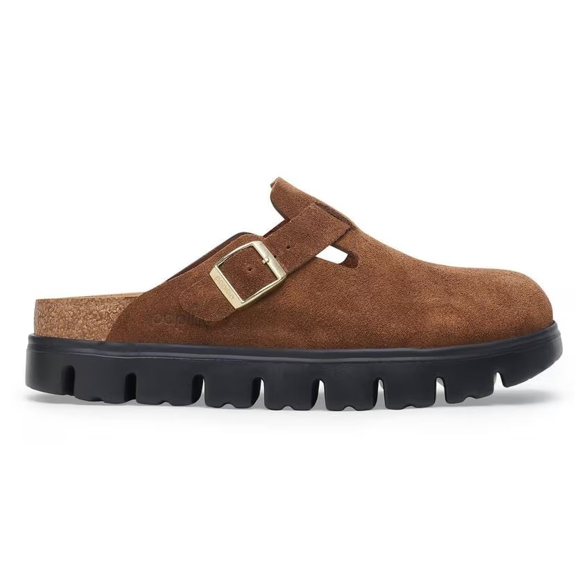Birkenstock Boston Chunky Suede Leather Dark Tea/Black