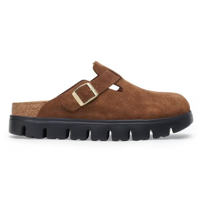 Birkenstock Boston Chunky Suede Leather Dark Tea/Black